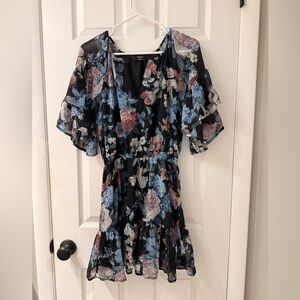 Vici Black and Blue Floral Midi Dress
